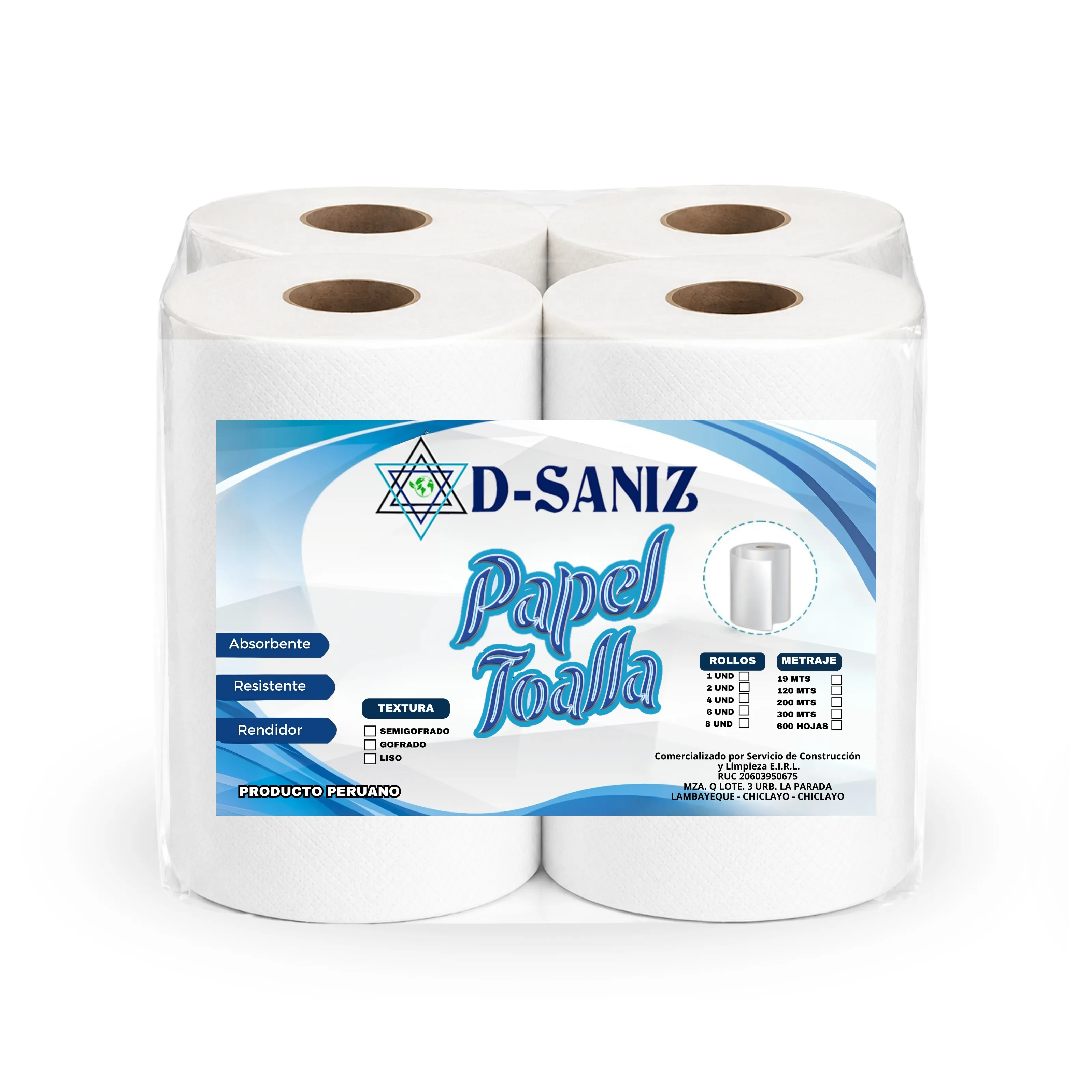 PAPEL TOALLA DOBLE HOJA GOFRADO 200 M